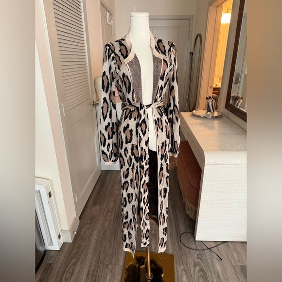 NWT Fate animal print long cardigan waist tie knit long cheetah print cardigan L - Picture 6 of 15